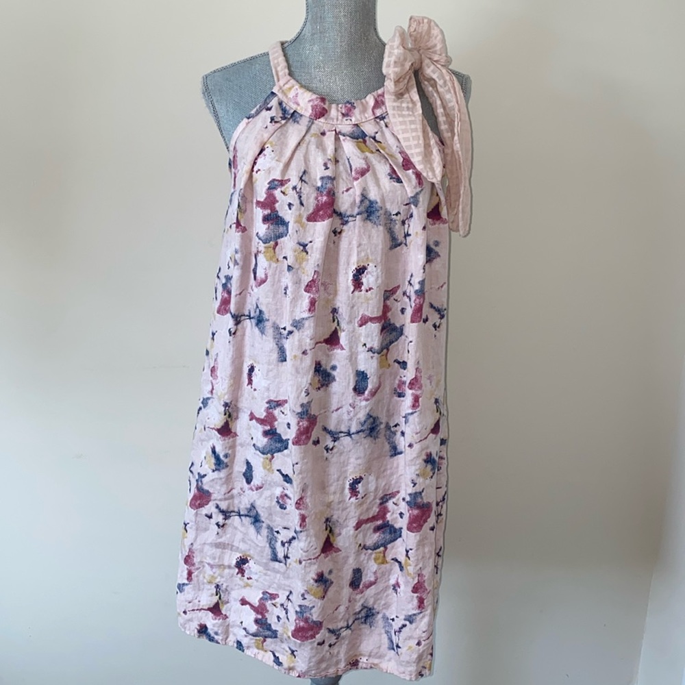 Bellambra Halter Neck Made in Italy Linen Sleeveless Dress Pink Size XS